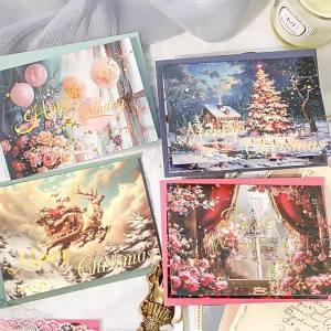 5Pcs Vintage 3D Greeting Card Cross-Border Art Card Series Christmas Holiday Decoration cute decoration