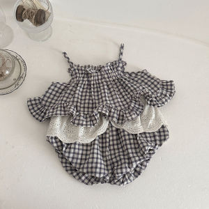 Summer Baby Clothes Set for Girls 3-24M Cute Grid Design Toddler Sleeveless Camisole + Bloomer Thin Ventilate 2PCS Infant Outfit