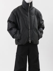 Luce Garment Heavy Weight Deconstruct Stand Collar Short Cotton Coat Jacket Mens Stylish Loose Cotton Padded Jacket Cotton-Padded Coat Winter