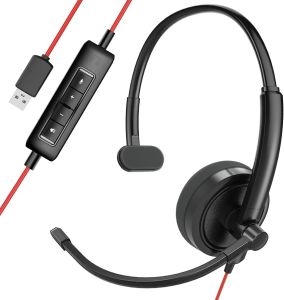 HROEENOI Premium USB Wired Headset with Noise-Cancelling MicrophoneIdeal for PCLaptopZoom CallsSkype MeetingsCall Center