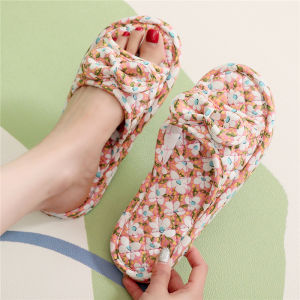 Sweet Butterfly Knot Anti-Slip Particle Cloth Bottom Slippers Indoor Home Wood Floor Tile Mens Soft Bottom Silent All Seasons