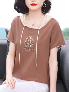 เสื้อยืดคอกลมแขนสั้นผ้าฝ้ายแท้สำหรับผู้หญิงในฤดูร้อน เสื้อคลุมกันหนาวแบบบาง ทรงหลวม ใส่สบาย สำหรับคุณแม่วัย 40 ปี