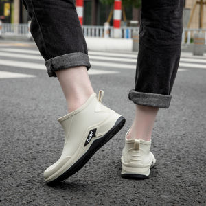 Waterproof Mens Rain Boots Low Cut Flat Bottom Fishing Outdoor Wear Youth Pure Color Korean Style Versatile Flat Bottom