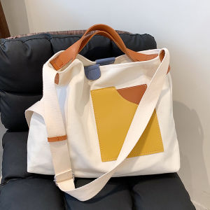 Large Capacity Canvas Tote Bag Womens Fashionable Versatile Single Shoulder Bag Korean Style Commuter Bag Casual Shopping Bag