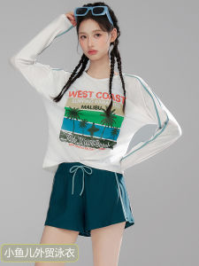 Missy Dickie Student Bikini Set Long Sleeve Quick Dry for Hot Spring Vacation Swimming Conservative Cover up Three Piece Suit