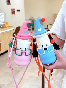 0HHA Portable Straw Cup 500ml Rotating Thermos Cup 316 Student School Children Water Cup Gift