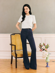 Elegant Tie Collar Blended Triacetate Top
