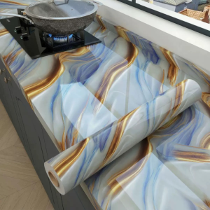 MILLZA Gold Marble Kitchen Wallpaper Waterproof Oil Proof Self Adhesive Heat Proof PVC Wall Sticker for Table Cabinet