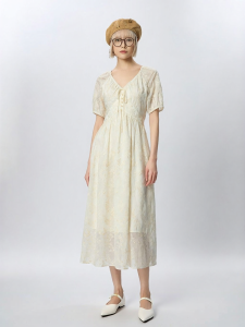 INLIFE | Elegant French Style Puff Sleeve V-Neck Slim Waist Dress
