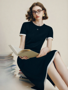 FAMANXUAN | Black Creased Acetate T-Shirt Dress Summer New Design