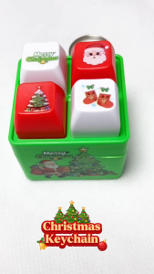 Christmas-Themed Four-Compartment Button Keychain with Sounds Festive Design for Holiday Fun