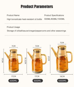 Large Capacity Kitchen Glass Oil Bottle Leak-Proof Glass Oiler Thickened High Borosilicate Glass Heat Resistant And Explosion Proof Oil Pourer With Spout