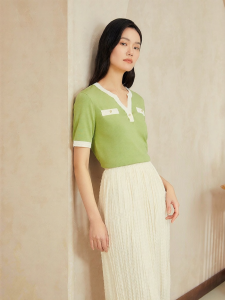 YINER | Silk Blend Colorful Half-Open Neck Knit Top