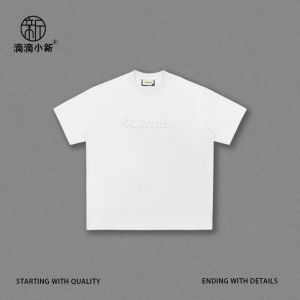 Heavyweight Embroidered Mens T-Shirt Loose Fit Short Sleeve Spring Summer Cool Couple Clothes round Neck Cotton Polyester Blend