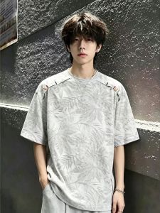 ZHUOCAN | Áo Thun Tay Ngắn Phong Cách Cleanfit Tie Dye và Thêu Deconstructed cho Nam