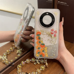 ZPOU Huawei Mate60 Pro+ Phone Case New Transparent Sandflow Design Full Cover Protective Shell for Men And Women Fun Creative Lanyard