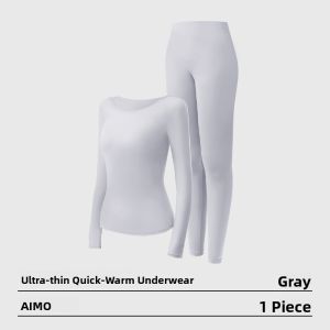 AIMO | Earse Warm Ultra-Thin Round Neck Womens Thermal Underwear Set Large Size Long Sleeve One-Piece Suit For Autumn And Winter