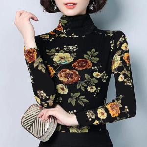 Áo Thun Cổ Cao Lót Lông Cừu Dài Tay Ôm Vừa Vặn Cho Nữ Mùa Thu Đông Mới Về Áo Thun Cotton Pha Trộn Thường Ngày Cho Mẹ