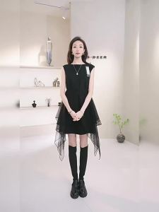 S·DEER | Slimming Lace Stitch Black Summer Dress