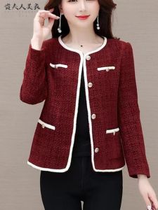 Comfortable Slim Fit Short Suit Jacket for Middle-Aged Women Spring Autumn Pure Color Loose Top Button Style Commute Fashion