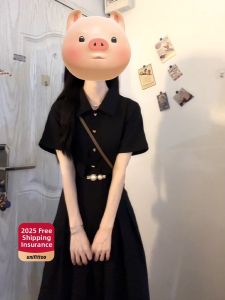 unifittoo | Black Polo Shirt Style Layered Dress Women Small Size  College Style Elegance