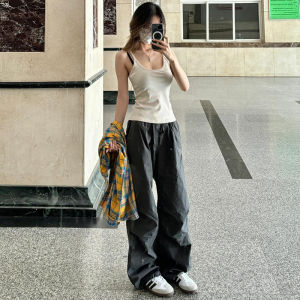 Quần Dài Nam Nữ Dáng Rộng Phong Cách Mỹ Cổ Điển Có Dây Rút Xếp Ly Quần Dài Thường Ngày Cạp Cao Mùa Hè 2024