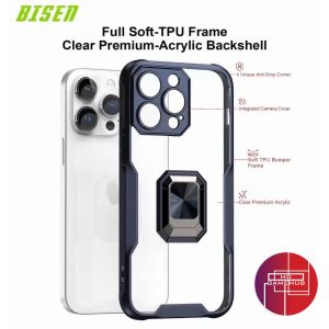 iPhone 14 & Samsung A73 Premium Bisen Armor Shockproof Case with Ring Stand (Black)
