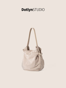 Dotlyn2025 Lightweight Nylon Bucket Shoulder Bag Simple Commuter Work Bag Korean Style Handbag Womens Fashion Accessory