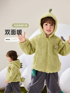 Wellber Fleece Lined Thickened Hooded Jacket for Girls And Boys Autumn Winter Style Childrens Outerwear Polyester Fiber