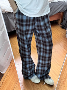 กางเกงขายาวทรงตรงลายสก็อตสีน้ำตาลสำหรับผู้ชาย Cleanfit ทรงหลวม กางเกงขายาวทรงหลวมสบาย ๆ สำหรับฤดูใบไม้ร่วง