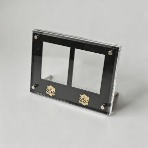 Takara Tomy | 2-Slot 25th Anniversary Yu Gi Oh Black Card Brick Display Stand Blue-Eyes White Dragon Dark Magician No Card