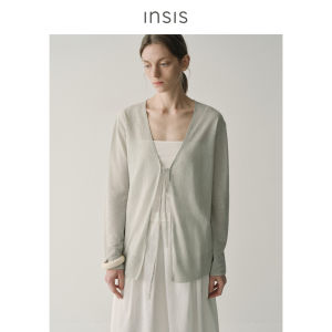 INSIS FEMME | Elegant Simple Linen Cotton Blend Loose Fit Tie Belt Long Sleeve Cardigan