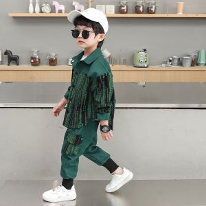 Trendy Streetwear Boys Shirt Set Spring Autumn New Arrival Two-Piece Workwear Fashionable Clothes for Teenage Boys