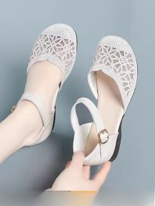 SHIPAILUO | Comfortable Flat Bottom Summer Sandals For Middle-Aged Women Soft Sole Mesh Up Up Slip-On Shoes Low Heel Fashionable Casual