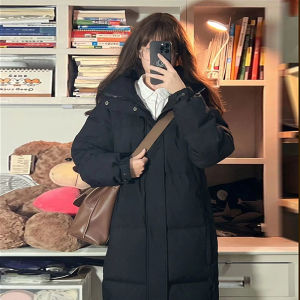 Black Long Thickened down Jacket Womens Winter New Style Student Korean Version Coat Female College Style Fashion Outerwear