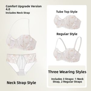 Shoulderless Lace Gather Bra Set