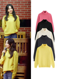 Tang Yan 100% Pure Cotton Thick High Collar Sweater Womens Autumn Winter New Loose Knitted Shirt Drawstring Cuff Long Sleeve