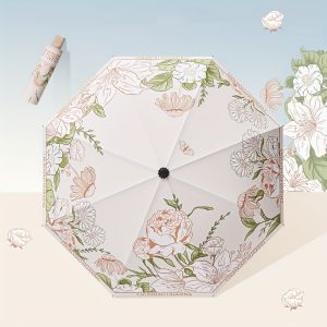 UPF50+ Sun Umbrella Romantic Flower Language UV Protection Women Umbrella Vinyl Coating Rain Parasol Sun Shade Folding Umbrellas