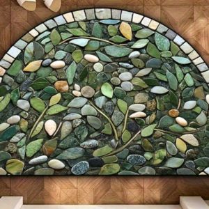 VIKAMA Luxury European Semi Circle Doormat Green Marble Gold Frame Flannel Non Slip Entrance Mat Front Door Home Decor