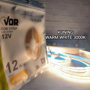 VDR LED STRIP COB WARNA CAHAYA WARM WHITE 3000K DC 12V 320LED / METER IP33 5M 1Roll 5 METER BAGUS KUALITAS TERJAMIN