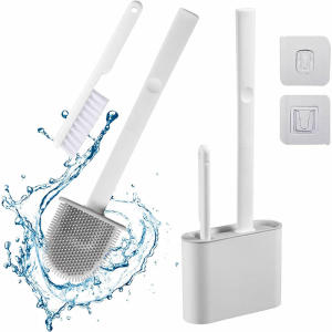 Silicone Toilet Brush and Holder Set Toilet Bowl Scrubber with Silicone Bristles Wall Mounted Toilet Brush Holder Toilet Cleaning Brush