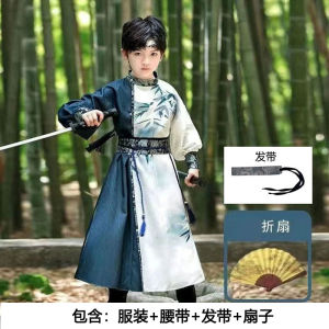 Boys Hanfu round Neck Outfit Childrens Ancient Costume Song Dynasty Hero Fashion Show Performance Clothing Arch Performance