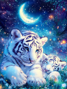 Huacan Full Square Round Diamond Painting Tiger Animal Diamond Embroidery Moon New 2025 Rhinestone Pictures