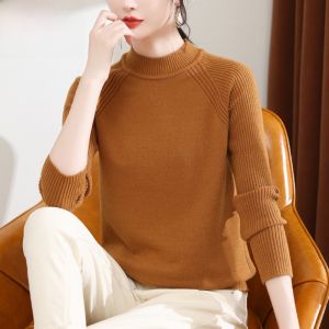 เสื้อสเวตเตอร์ถักคอปกสูงสำหรับผู้หญิง ทรงเข้ารูป แขนยาว ปกติ ปกติ ปกติ เสื้อชั้นในถักแบบสวมหัว อบอุ่น แฟชั่นฤดูใบไม้ร่วง/ฤดูหนาว