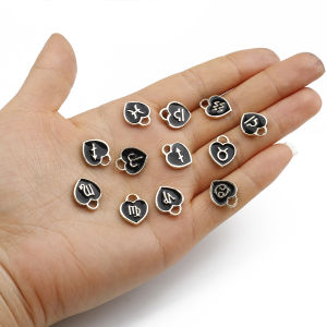 10pcs 12 Constellations Black Heart Shape Pendants Charms Enamel Charms Handmade Pendant For DIY Bracelet Necklace Jewelry Making