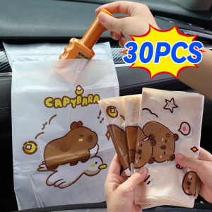 [Pphha] 30 túi đựng rác họa tiết capibara dễ thương túi rác xe hơi dùng một lần ghế ngồi Di động Túi lưu trữ làm sạch tự dính sau