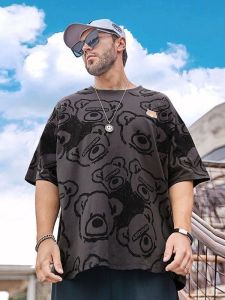 American Retro Cartoon Bear Pure Cotton Short Sleeve Mens T-shirt Extra Large Size plus Size 300 Pounds Summer Loose Cartoon Top