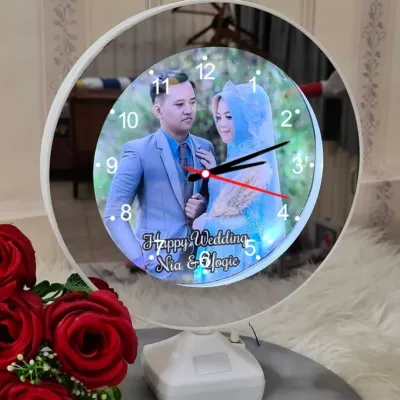 SEHARI JADI jam Cermin ajaib / magic mirror frame foto lampu LED hadiah kado gift hampers custom ultah anniversary wisuda wedding kado valentine natal unik mewah lucu bentuk bulat love bunga flower