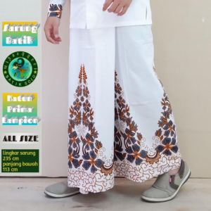 Baju muslim kemeja koko pria setelan celana sarung batik wisanggeni solo full furing motif adven putih sogan