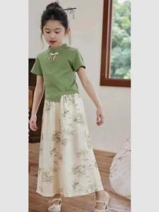 Girls Summer Floral Print Short Sleeve Wide Leg Pants Two Piece Set Mosquito Proof Clothes Cool Comfortable Childrens Outfit